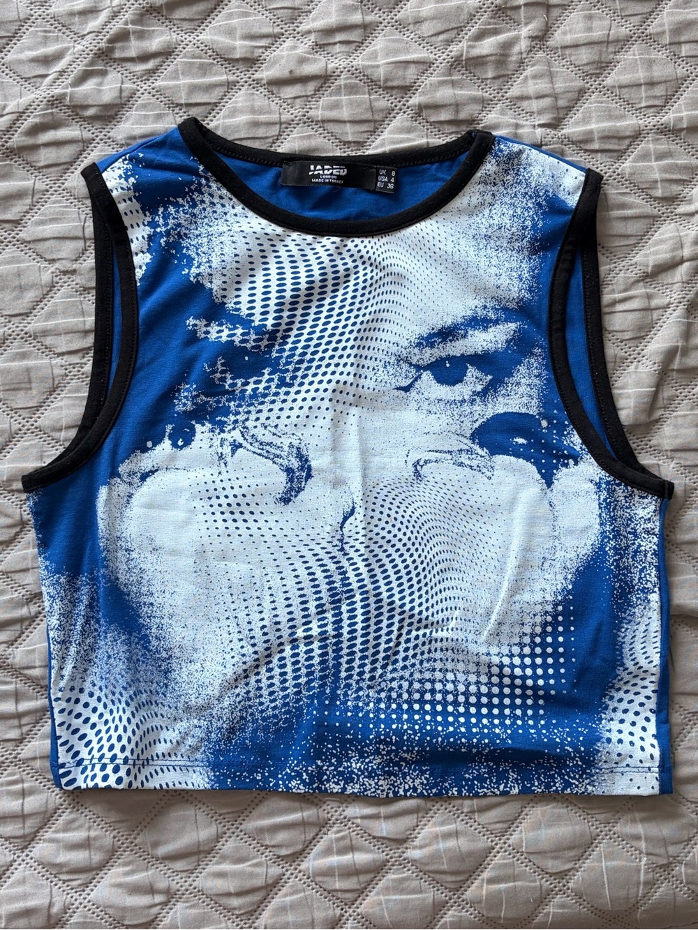 Jaded London Blue and White Graphic Crop Tank